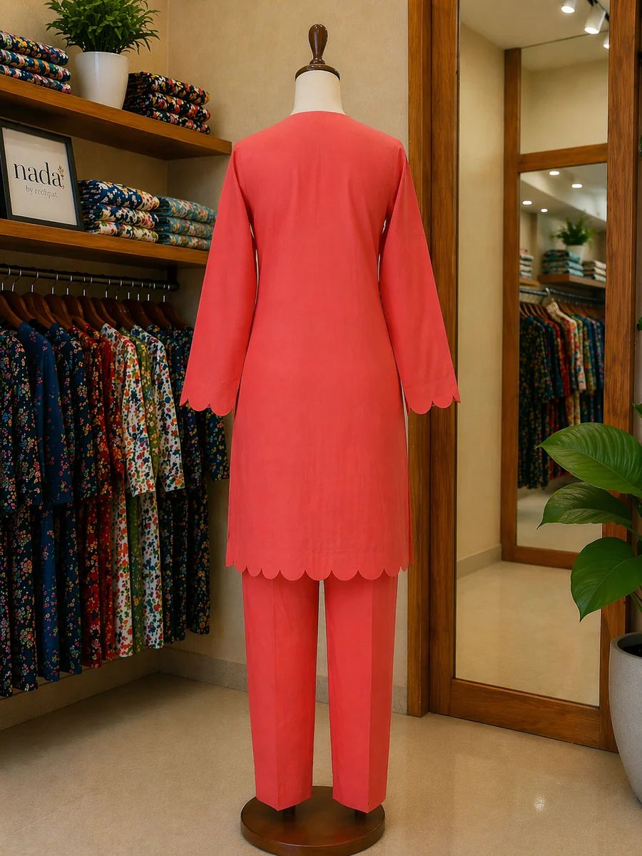 Coral Charm Scallop Lawn Suit – Ready-to-Wear 2 Piece Set - view 3
