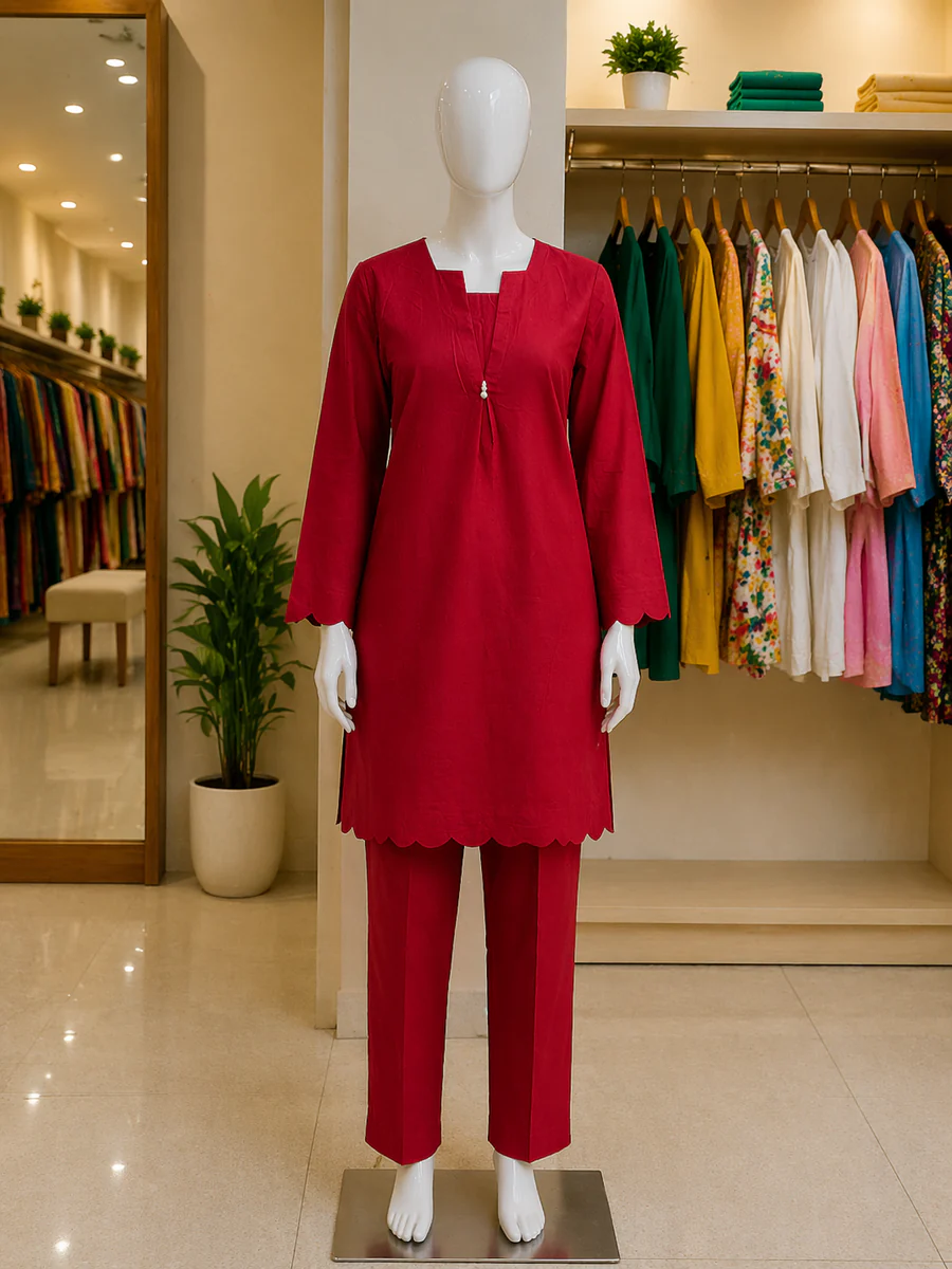 Crimson Scallop Lawn Suit – Ready-to-Wear 2 Piece Set - view 3