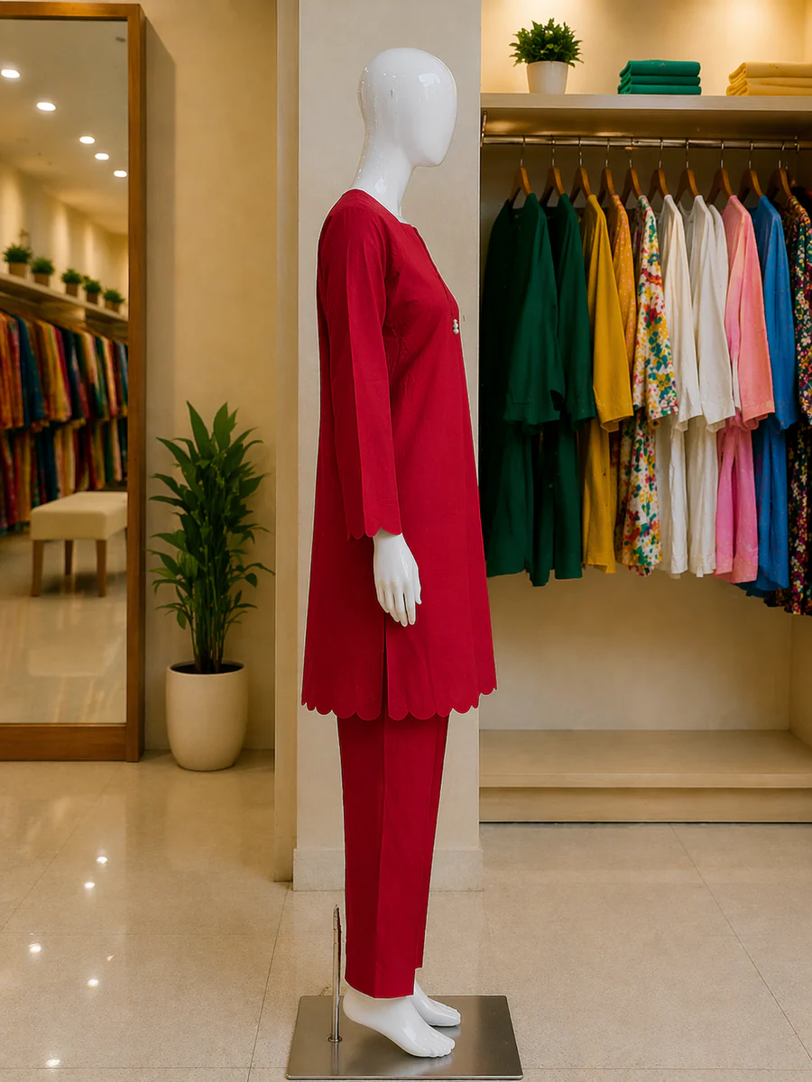 Crimson Scallop Lawn Suit – Ready-to-Wear 2 Piece Set - view 4