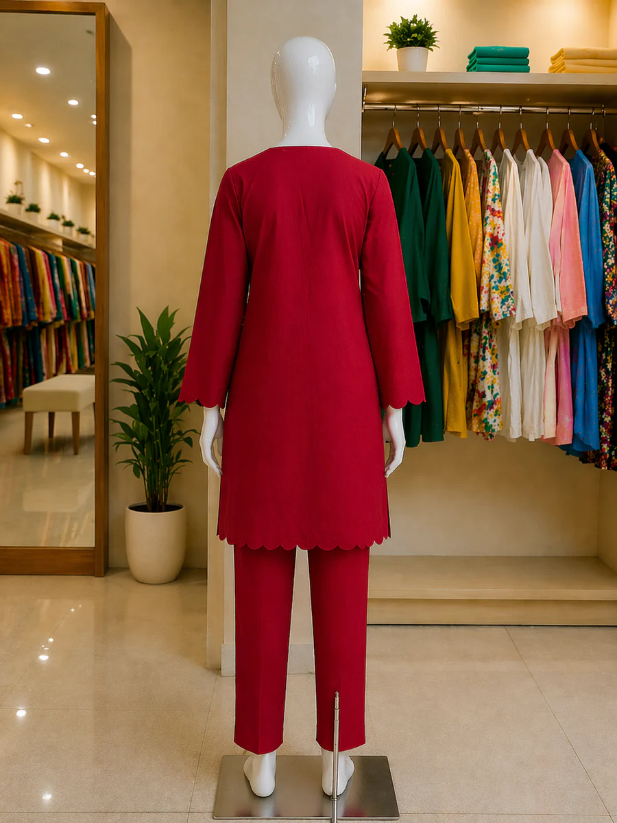 Crimson Scallop Lawn Suit – Ready-to-Wear 2 Piece Set - view 5