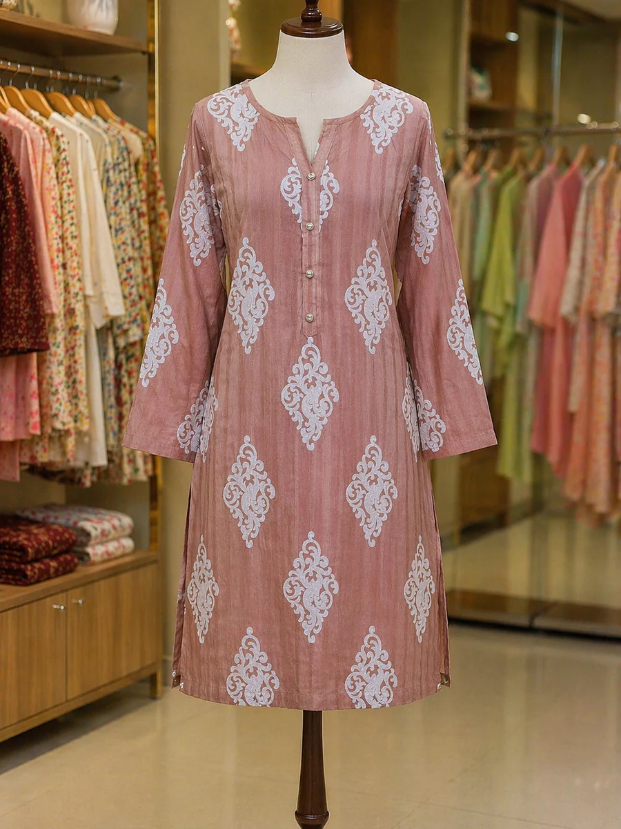 Dusty Rose Ornamental Lawn Kurti – 1 Piece Ready-to-Wear - view 3