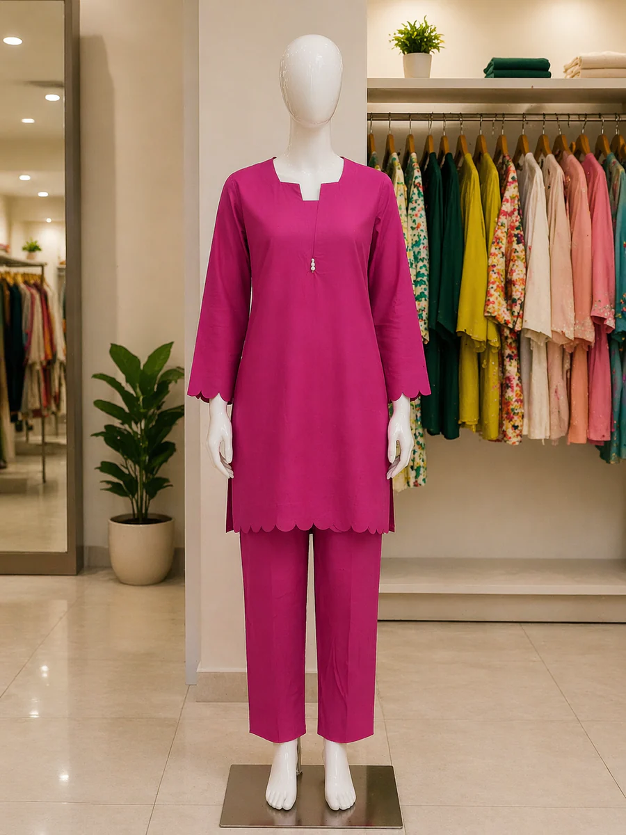 Fuchsia Scallop Lawn Suit – 2 Piece Ready-to-Wear Kameez Trouser - view 3