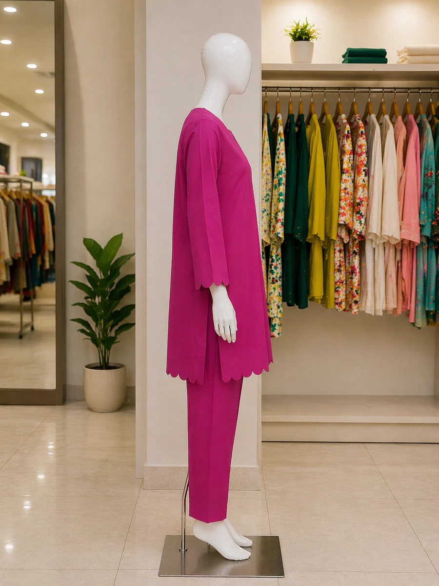 Fuchsia Scallop Lawn Suit – 2 Piece Ready-to-Wear Kameez Trouser - view 4