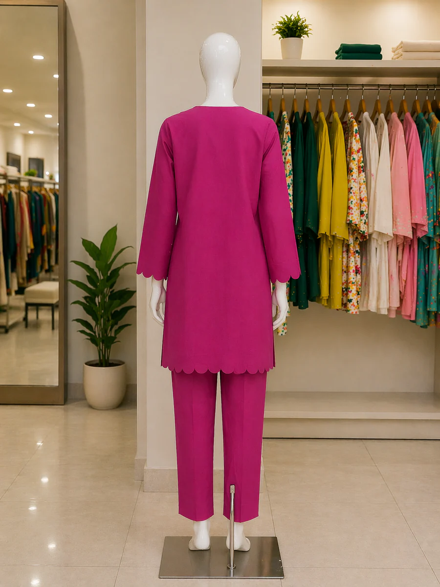 Fuchsia Scallop Lawn Suit – 2 Piece Ready-to-Wear Kameez Trouser - view 5