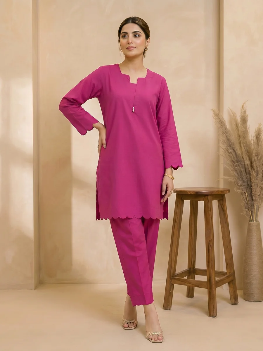 Fuchsia Scallop Lawn Suit – 2 Piece Ready-to-Wear Kameez Trouser