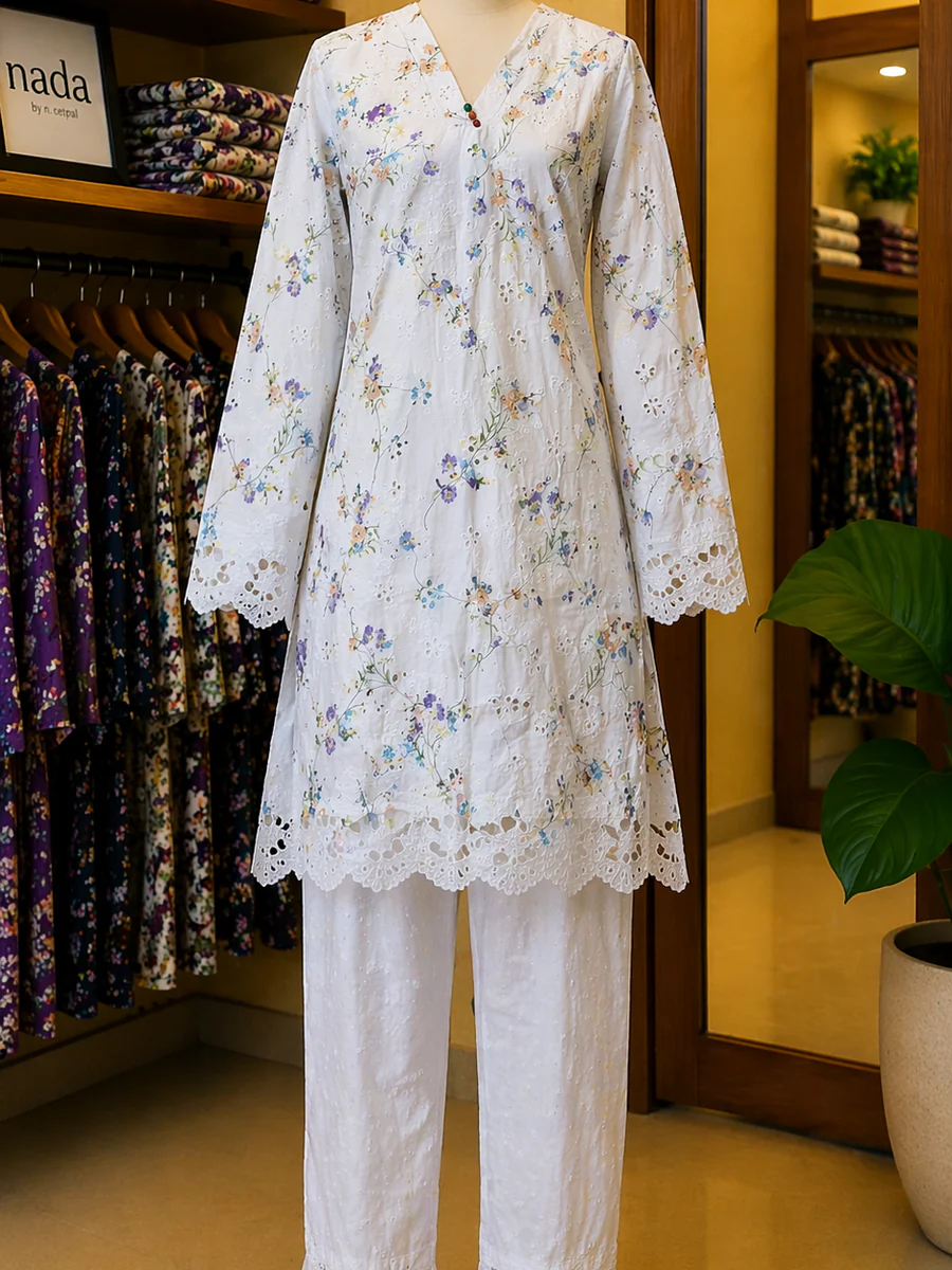 Ivory Meadow Schiffli Lawn Suit – 2 Piece Ready-to-Wear - view 3