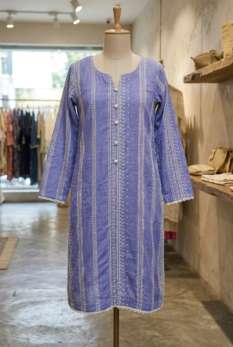 Lavender Blue Printed Lawn Kurti – Elegant 1 Piece - view 3