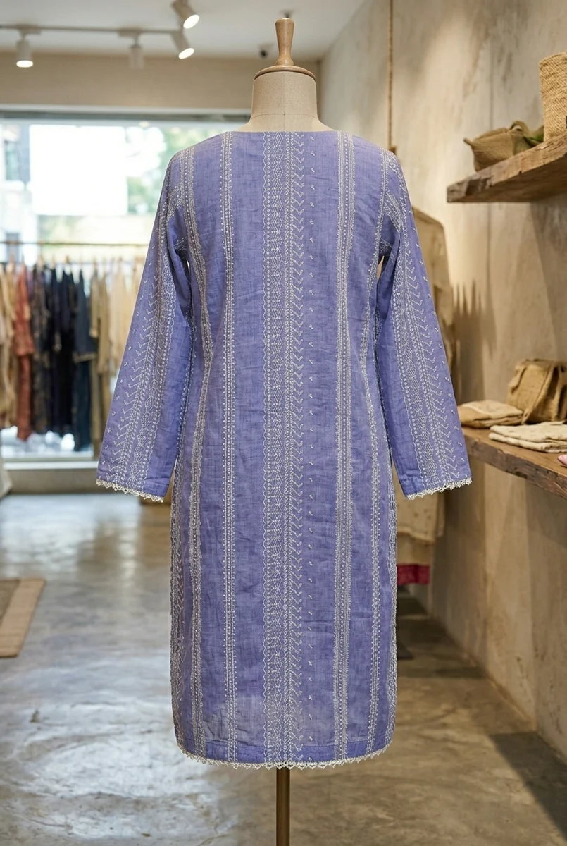 Lavender Blue Printed Lawn Kurti – Elegant 1 Piece - view 4