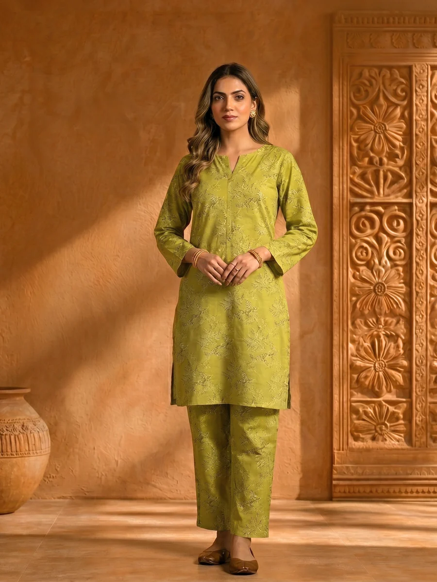 Olive Bloom Printed Lawn Suit – Ready-to-Wear 2 Piece Kameez Trouser