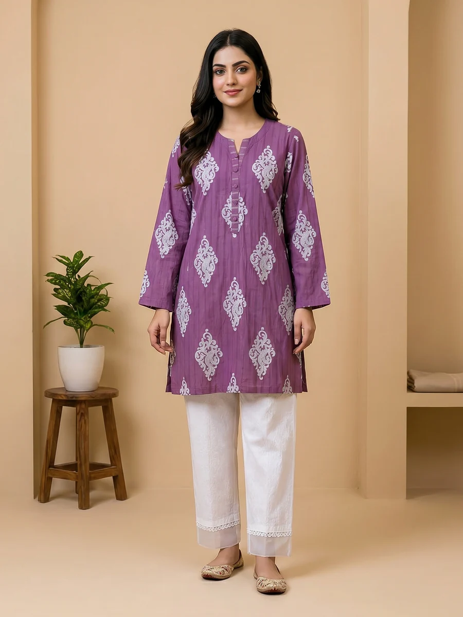 Plum Noor Printed Lawn Suit – 2 Piece Ready-to-Wear